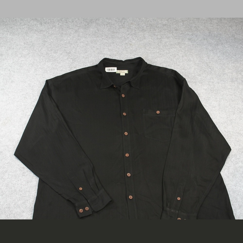 Tommy Bahama Mens Button Front Shirt XXL Black Silk Herringbone Long Sleeve